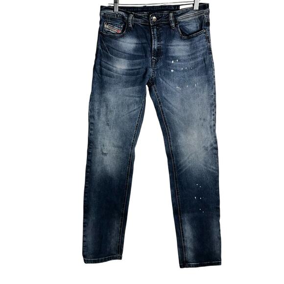 Diesel Kid Waykee-J US Jeans 16Y Regular Straight Blue Distressed Paint Splatter - Picture 1 of 10